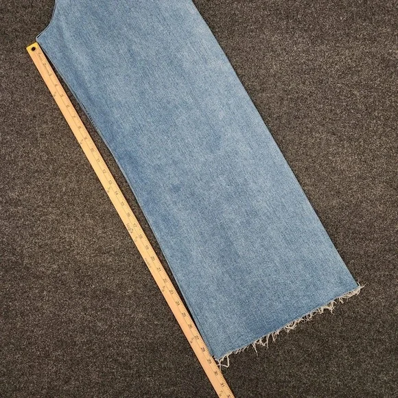 Miou Muse Womens Large Light Blue Wide Leg Denim Jeans Stretch Baggy Raw Hem - Picture 6 of 10